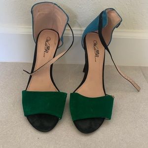 Green & blue heeled sandals